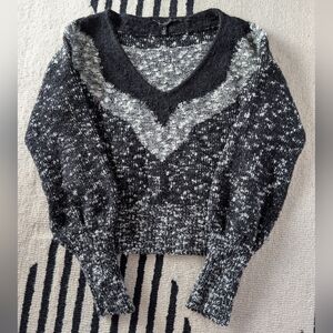 GUC White House Black Market Black and Gray Wool Blend V-Neck Sweater, Small